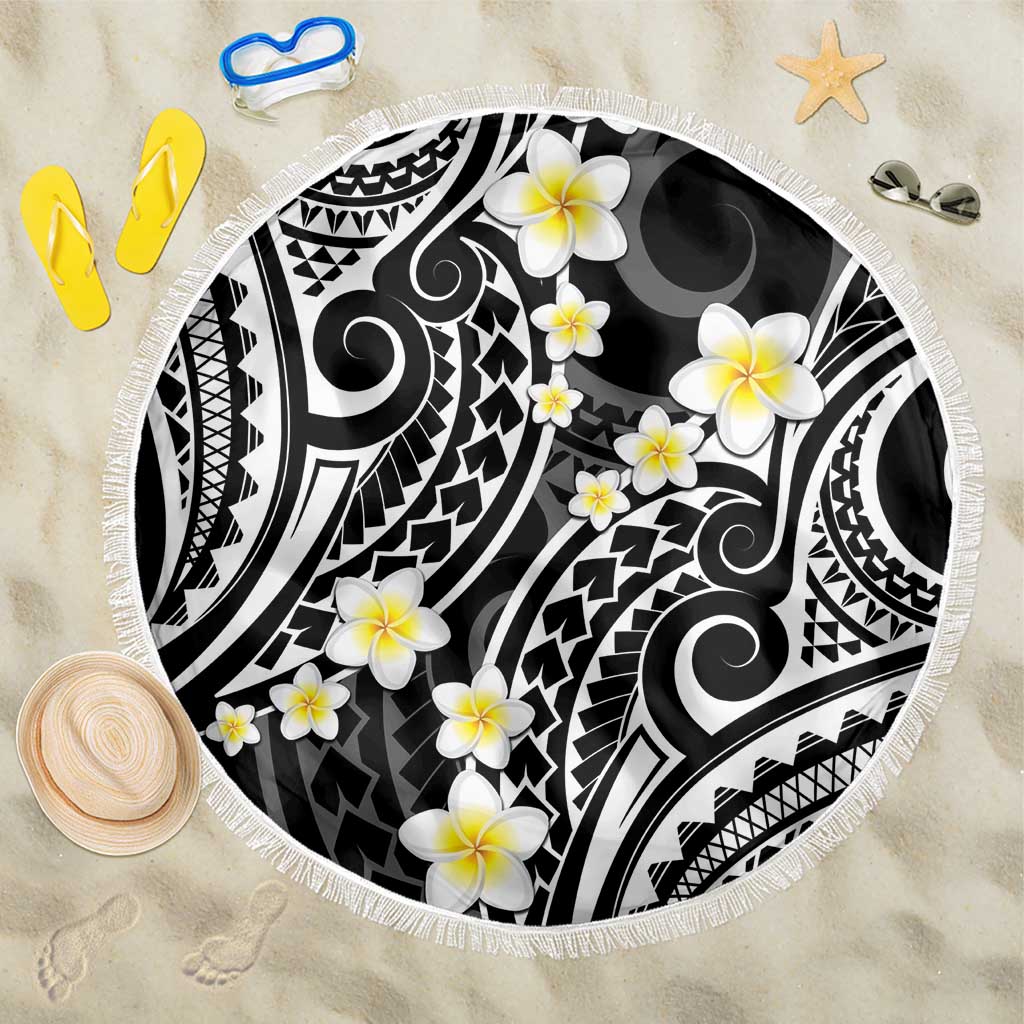 Plumeria With Black Polynesian Tattoo Pattern Beach Blanket LT05 One Size 150cm Black - Polynesian Pride