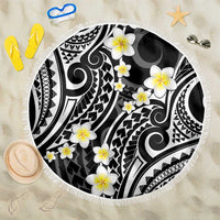 Plumeria With Black Polynesian Tattoo Pattern Beach Blanket LT05 One Size 150cm Black - Polynesian Pride