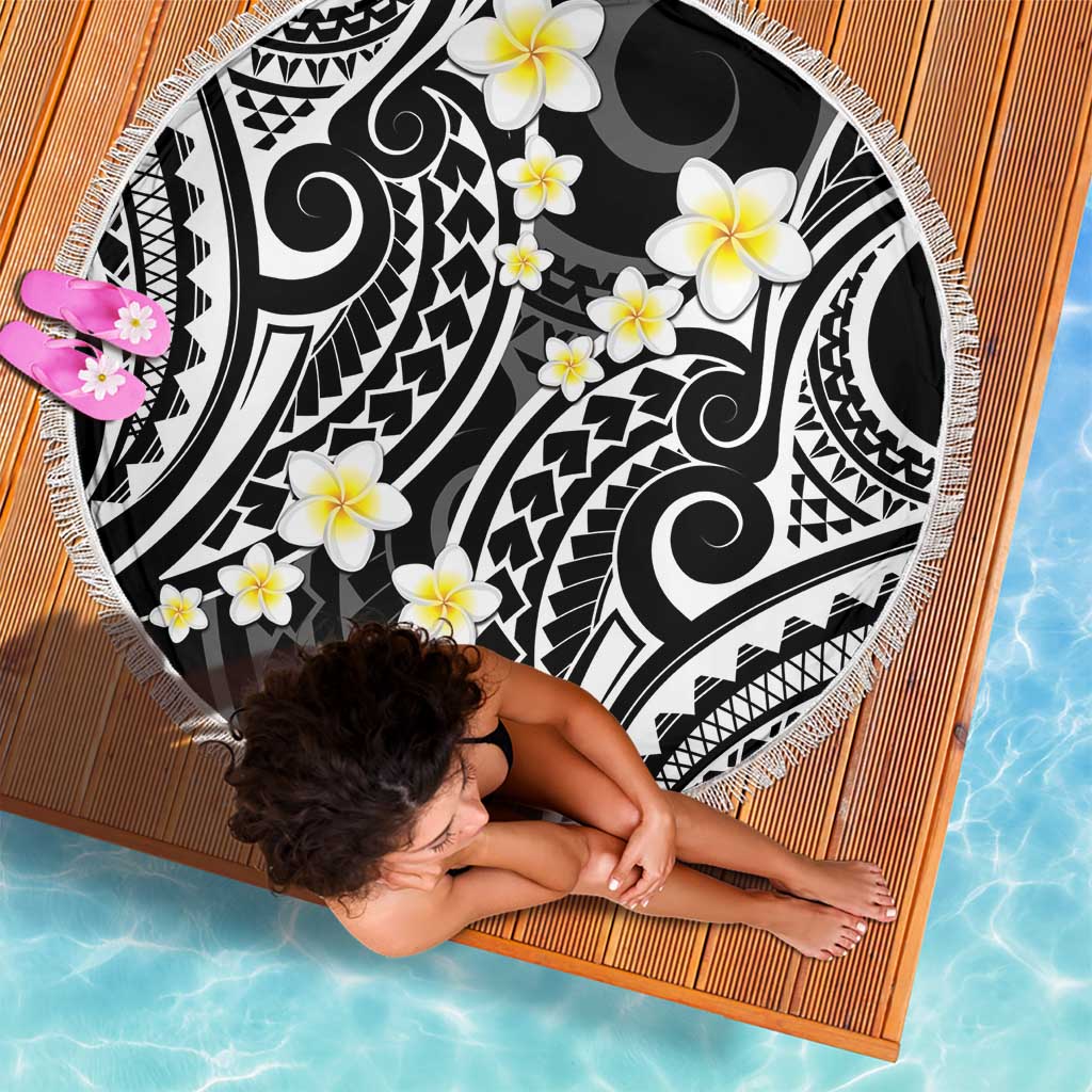 Plumeria With Black Polynesian Tattoo Pattern Beach Blanket LT05 - Polynesian Pride