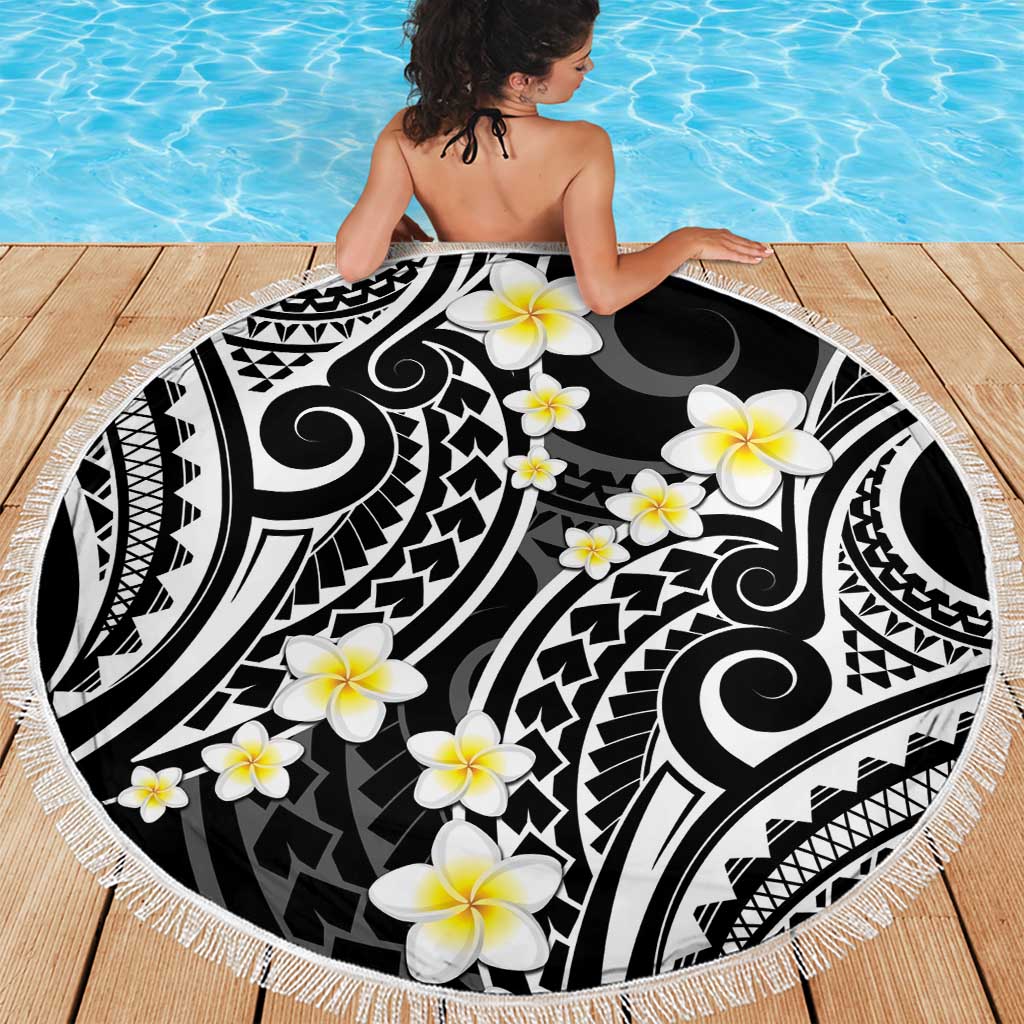 Plumeria With Black Polynesian Tattoo Pattern Beach Blanket LT05 - Polynesian Pride