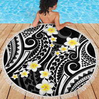 Plumeria With Black Polynesian Tattoo Pattern Beach Blanket LT05 - Polynesian Pride