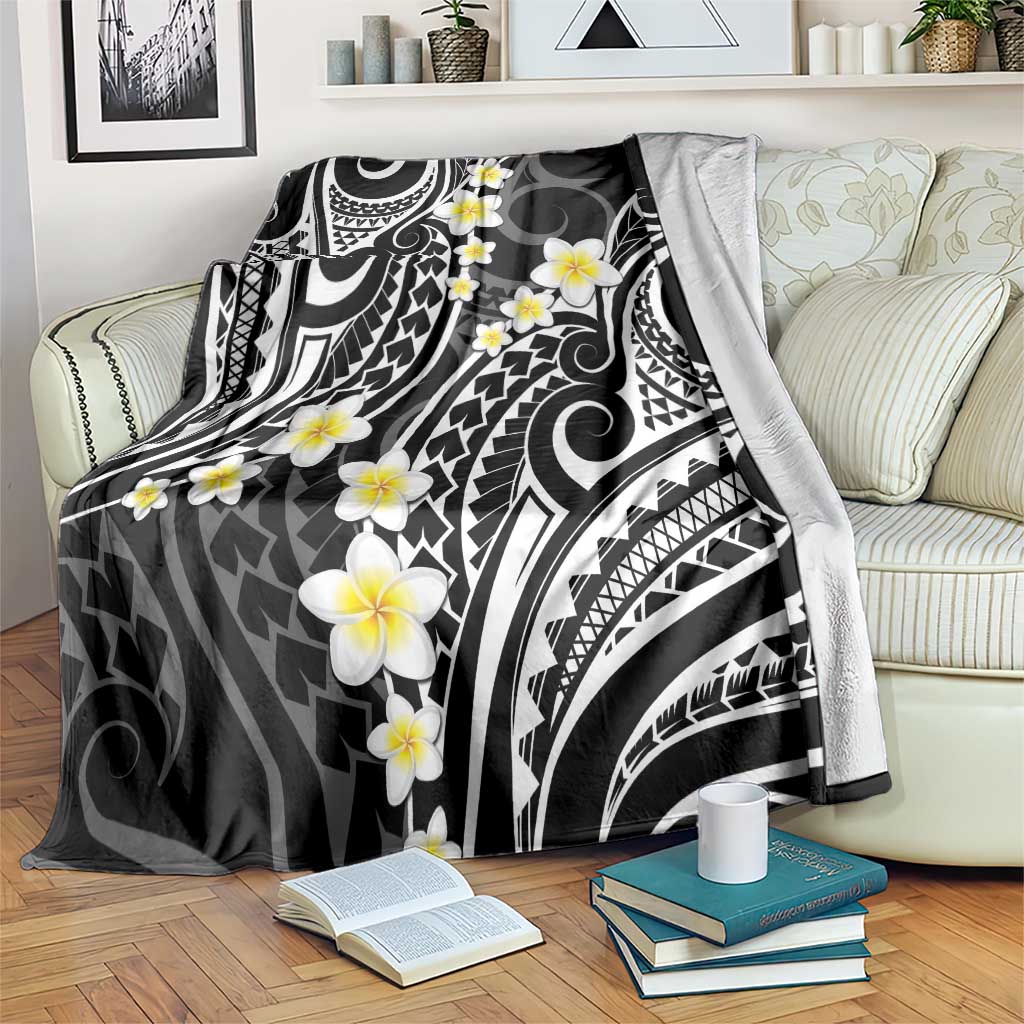 Plumeria With Black Polynesian Tattoo Pattern Blanket LT05 Black - Polynesian Pride
