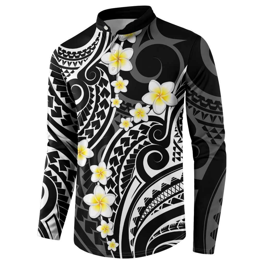 Plumeria With Black Polynesian Tattoo Pattern Button Sweatshirt LT05 - Polynesian Pride