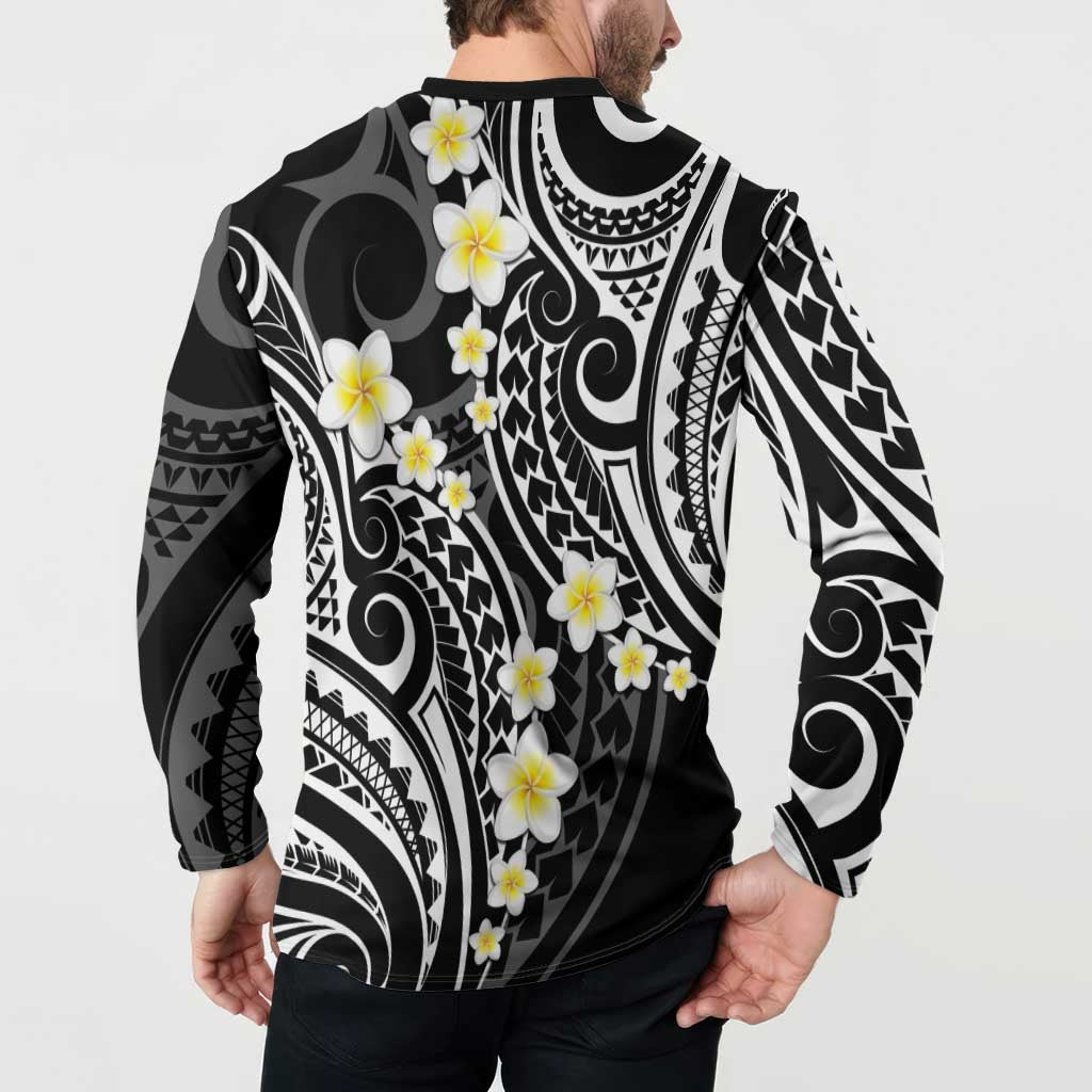 Plumeria With Black Polynesian Tattoo Pattern Button Sweatshirt LT05 - Polynesian Pride