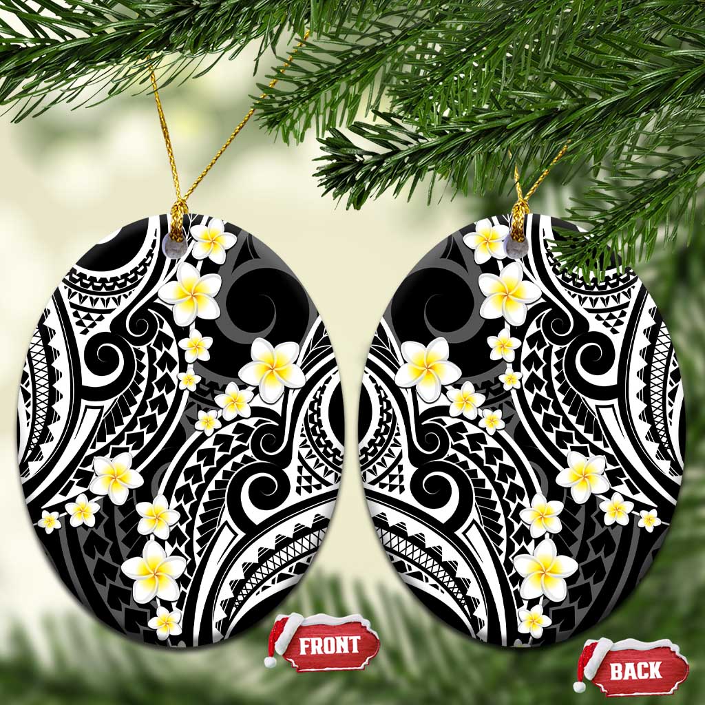 Plumeria With Black Polynesian Tattoo Pattern Ceramic Ornament LT05 Oval Black - Polynesian Pride
