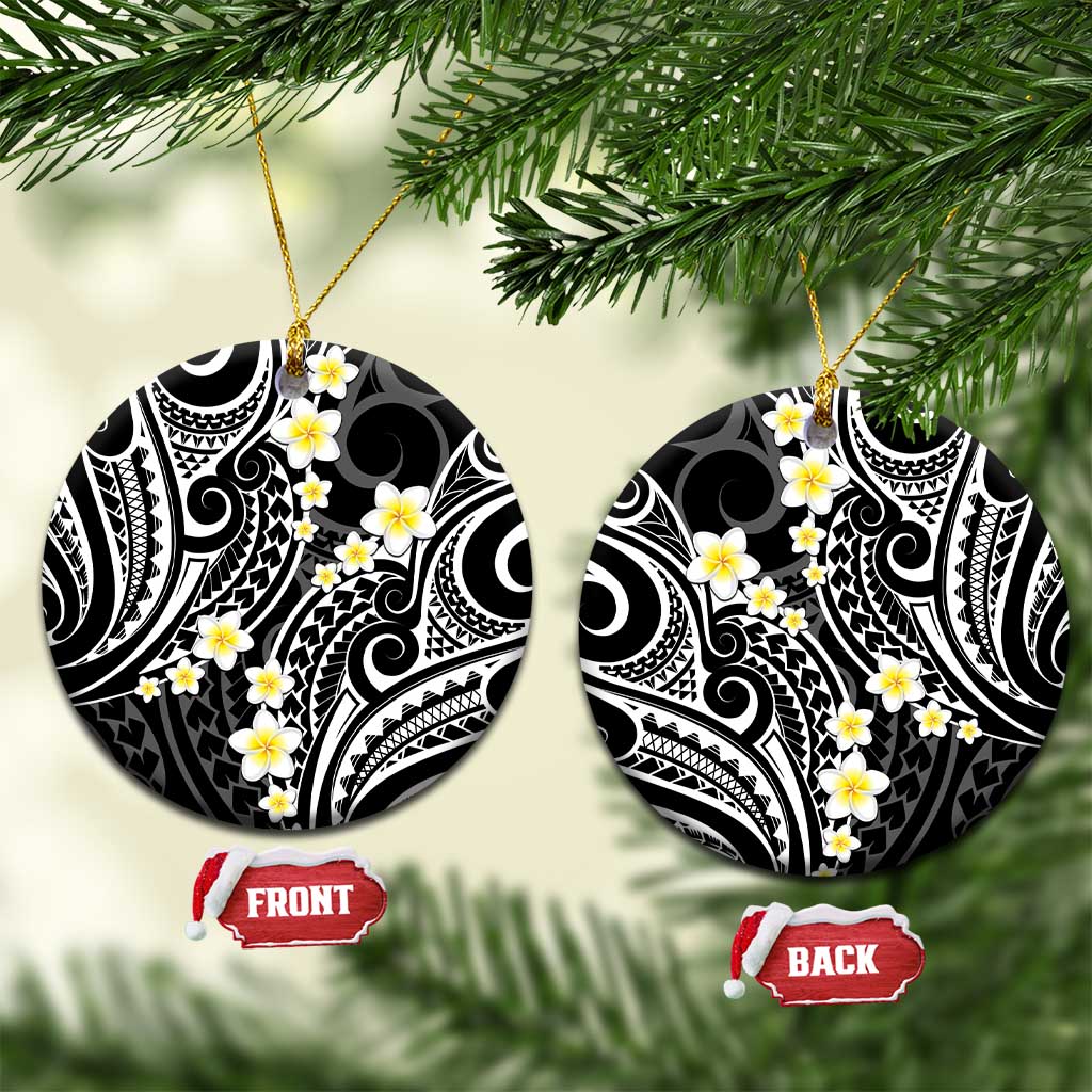 Plumeria With Black Polynesian Tattoo Pattern Ceramic Ornament