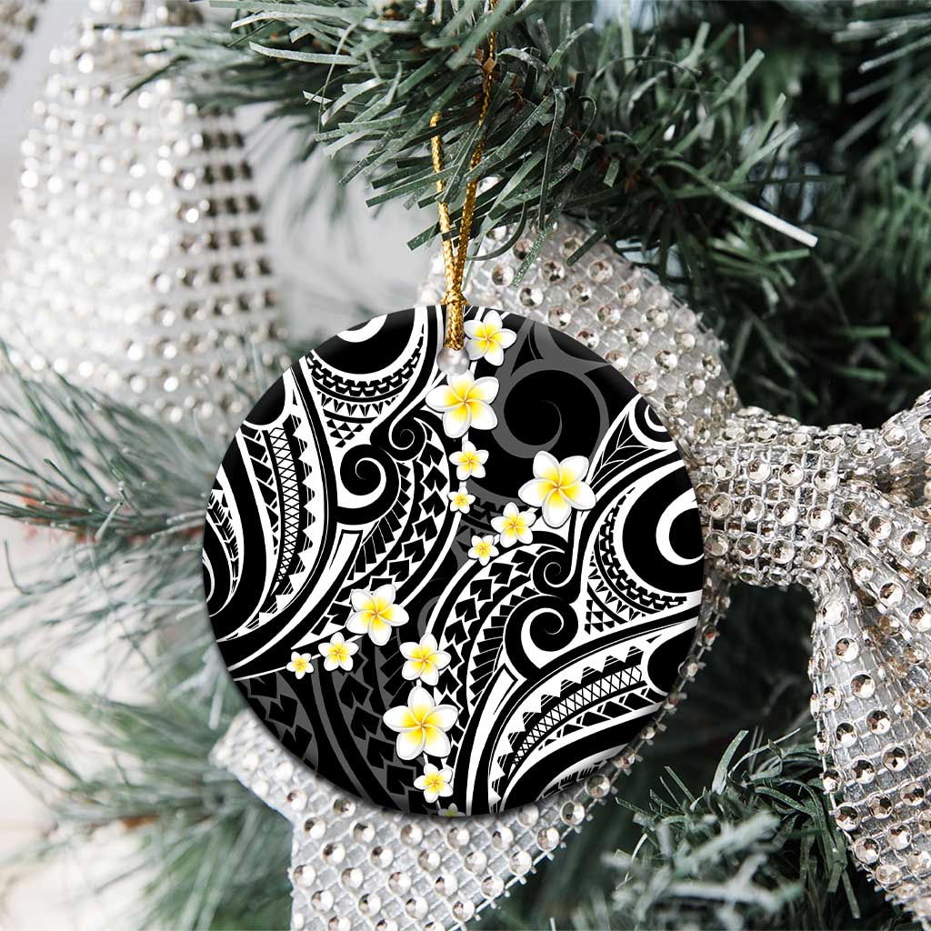 Plumeria With Black Polynesian Tattoo Pattern Ceramic Ornament LT05 - Polynesian Pride