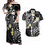 Plumeria With Black Polynesian Tattoo Pattern Couples Matching Off Shoulder Maxi Dress and Hawaiian Shirt