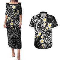 Plumeria With Black Polynesian Tattoo Pattern Couples Matching Puletasi and Hawaiian Shirt LT05 Black - Polynesian Pride