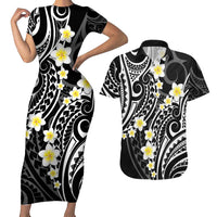 Plumeria With Black Polynesian Tattoo Pattern Couples Matching Short Sleeve Bodycon Dress and Hawaiian Shirt LT05 Black - Polynesian Pride