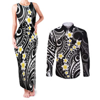 Plumeria With Black Polynesian Tattoo Pattern Couples Matching Tank Maxi Dress and Long Sleeve Button Shirt LT05 Black - Polynesian Pride