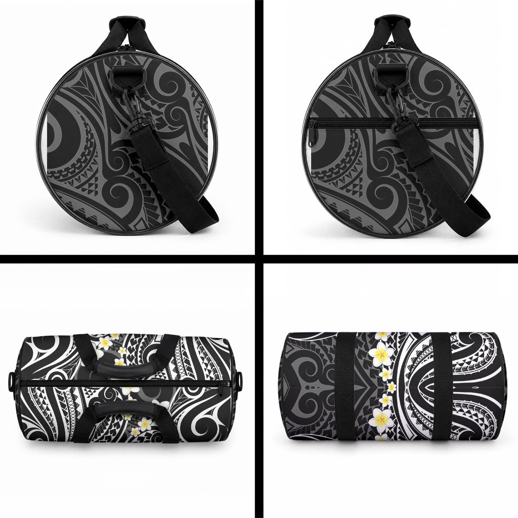 Plumeria With Black Polynesian Tattoo Pattern Duffle Bag