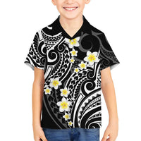 Plumeria With Black Polynesian Tattoo Pattern Family Matching Long Sleeve Bodycon Dress and Hawaiian Shirt LT05 Son's Shirt Black - Polynesian Pride
