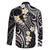 Plumeria With Black Polynesian Tattoo Pattern Family Matching Off The Shoulder Long Sleeve Dress and Hawaiian Shirt