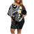 Plumeria With Black Polynesian Tattoo Pattern Family Matching Off Shoulder Short Dress and Hawaiian Shirt