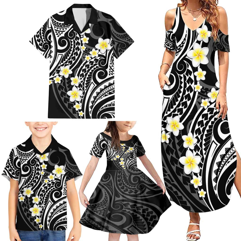 Plumeria With Black Polynesian Tattoo Pattern Family Matching Summer Maxi Dress and Hawaiian Shirt LT05 - Polynesian Pride