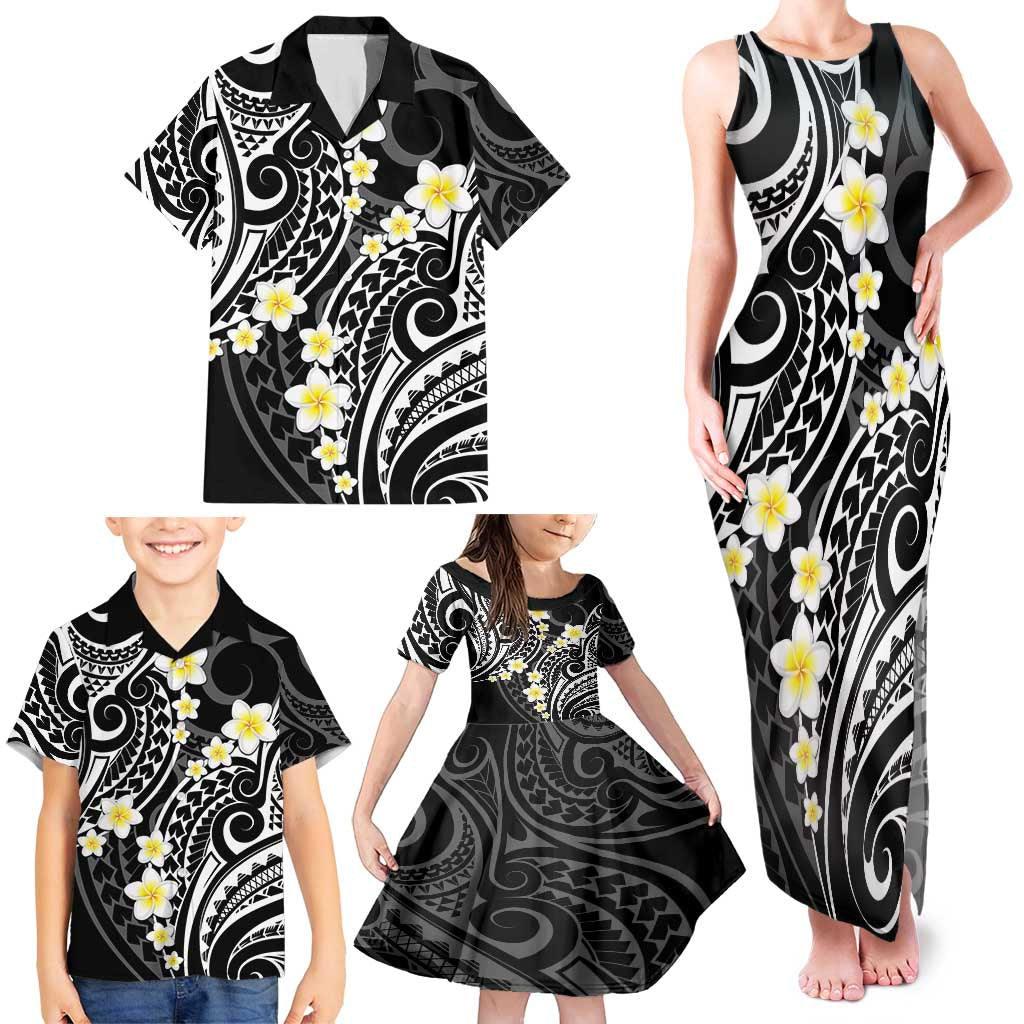 Plumeria With Black Polynesian Tattoo Pattern Family Matching Tank Maxi Dress and Hawaiian Shirt LT05 - Polynesian Pride
