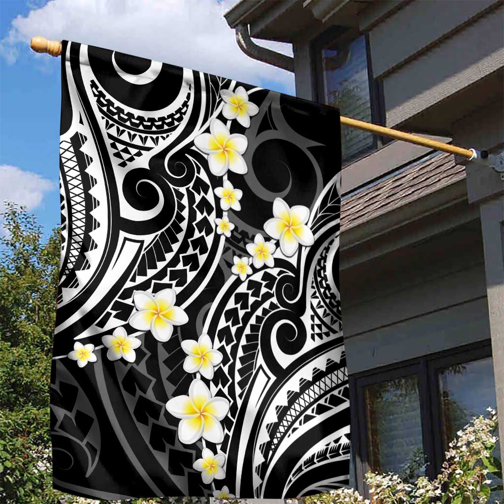 Plumeria With Black Polynesian Tattoo Pattern Garden Flag LT05 - Polynesian Pride