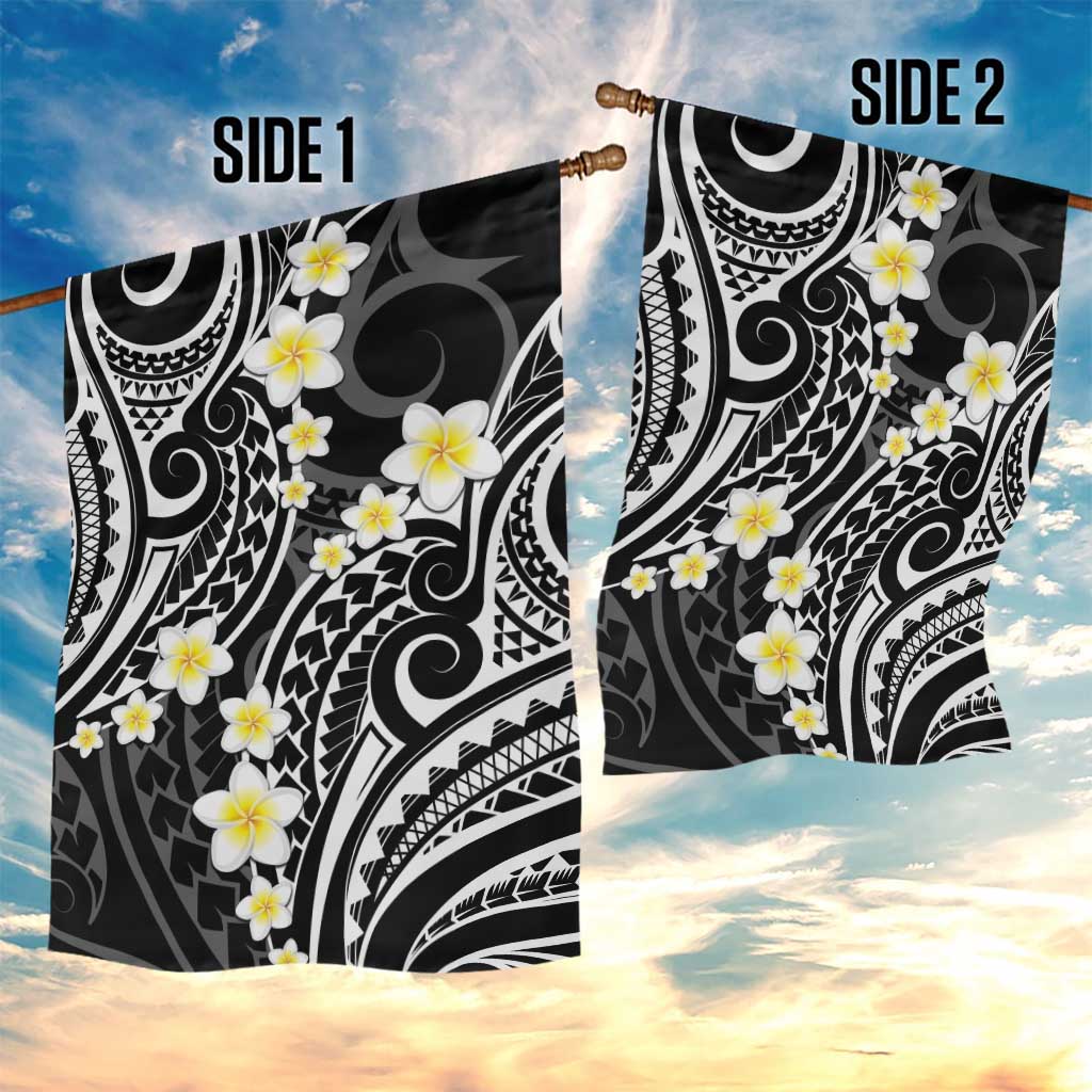 Plumeria With Black Polynesian Tattoo Pattern Garden Flag LT05 - Polynesian Pride