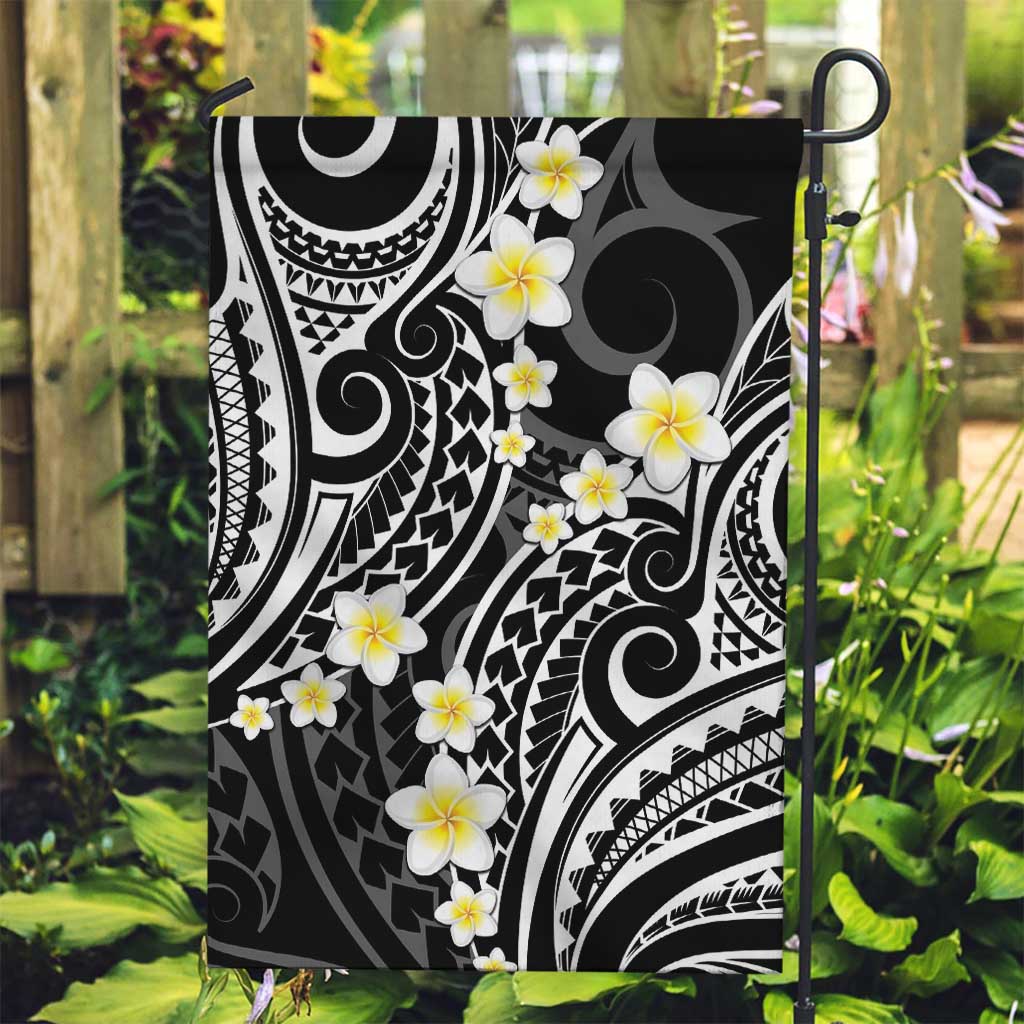 Plumeria With Black Polynesian Tattoo Pattern Garden Flag LT05 Garden Flag Black - Polynesian Pride