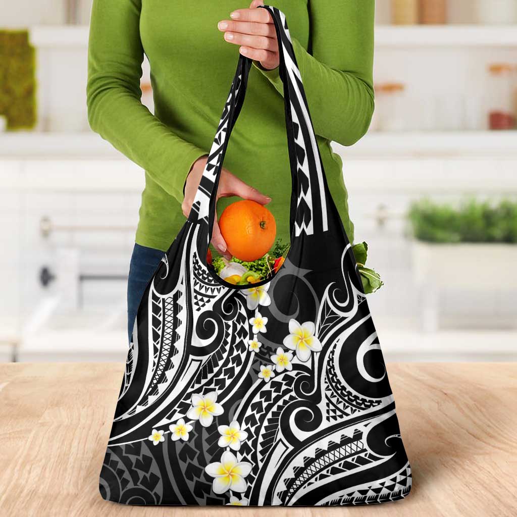 Plumeria With Black Polynesian Tattoo Pattern Grocery Bag LT05 - Polynesian Pride