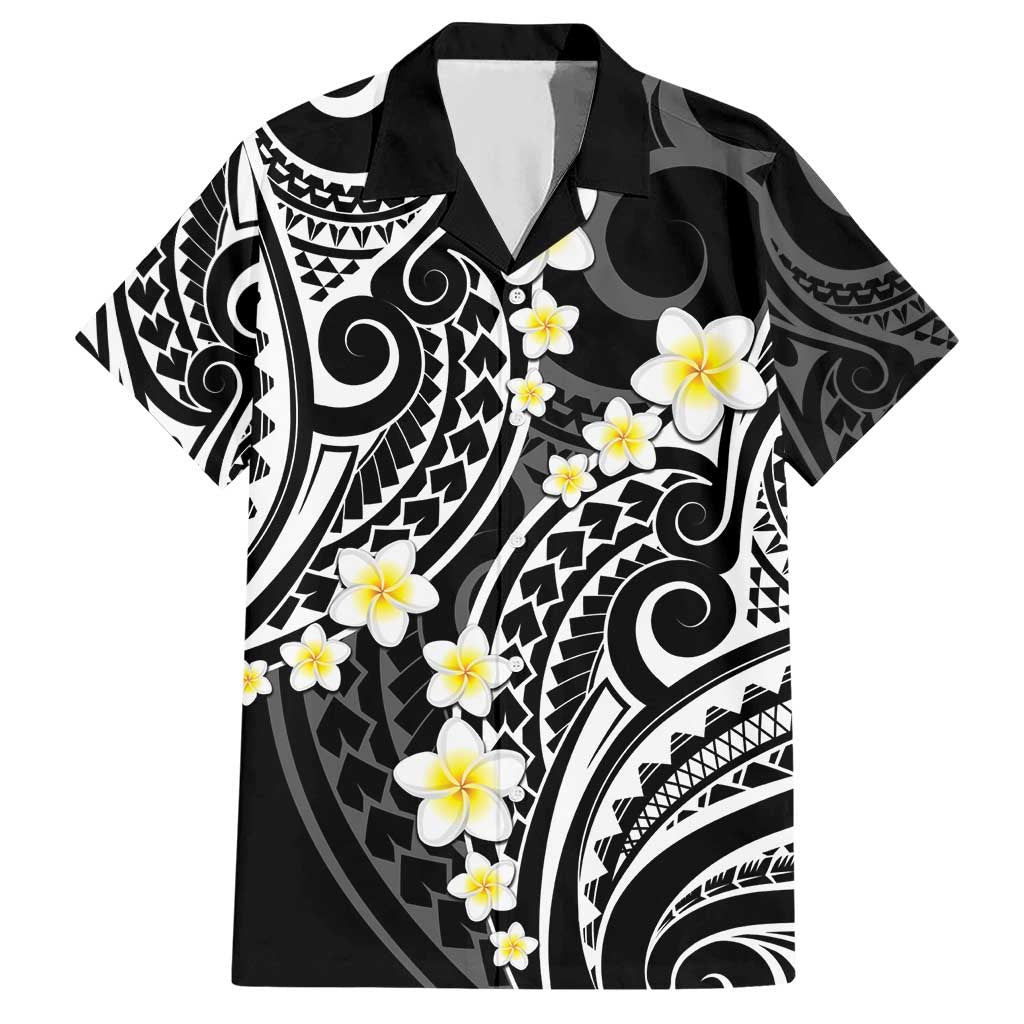 Plumeria With Black Polynesian Tattoo Pattern Hawaiian Shirt