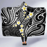 Plumeria With Black Polynesian Tattoo Pattern Hooded Blanket LT05 One Size Black - Polynesian Pride