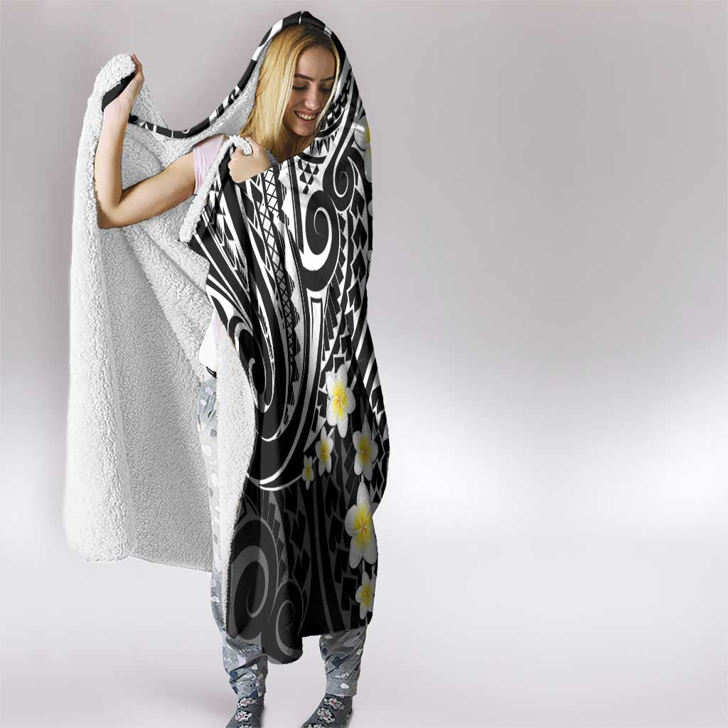 Plumeria With Black Polynesian Tattoo Pattern Hooded Blanket LT05 - Polynesian Pride