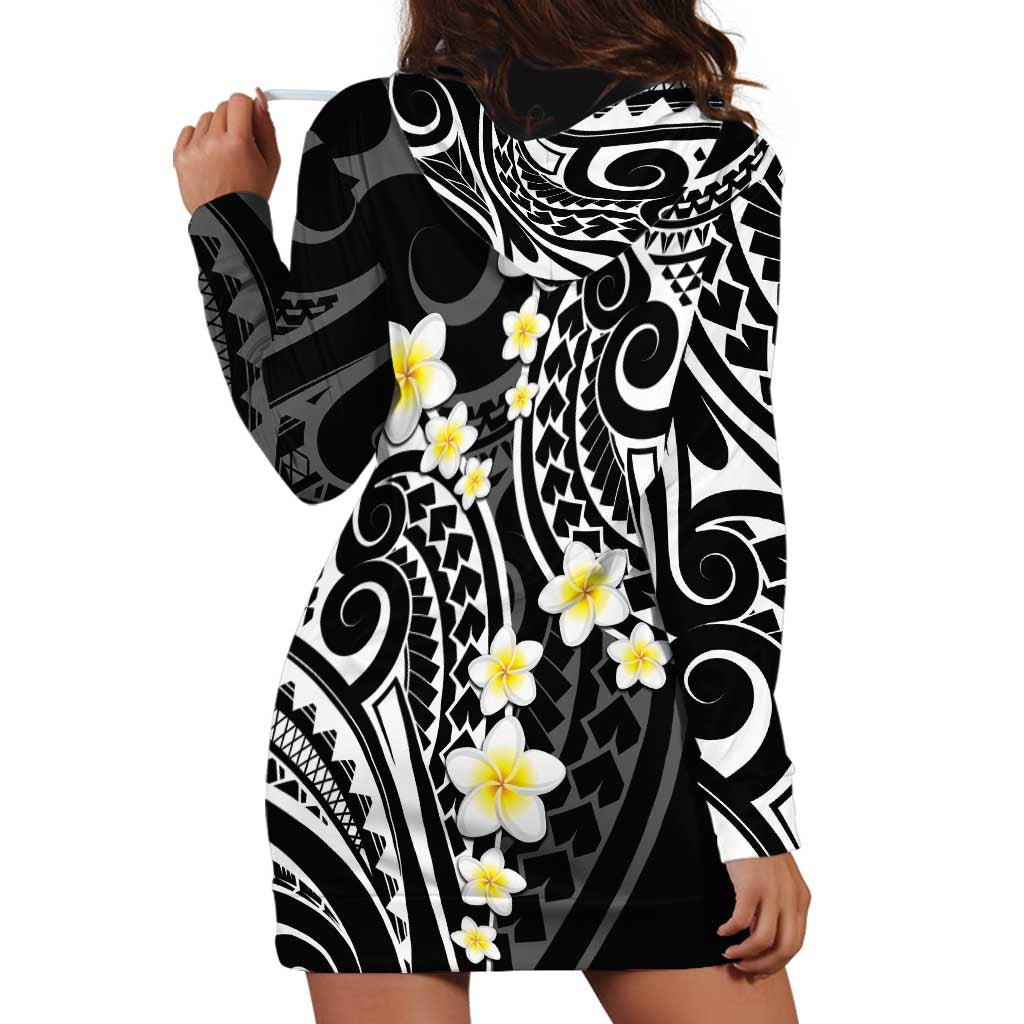 Plumeria With Black Polynesian Tattoo Pattern Hoodie Dress LT05 - Polynesian Pride