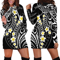 Plumeria With Black Polynesian Tattoo Pattern Hoodie Dress LT05 - Polynesian Pride