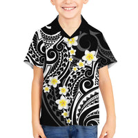 Plumeria With Black Polynesian Tattoo Pattern Kid Hawaiian Shirt