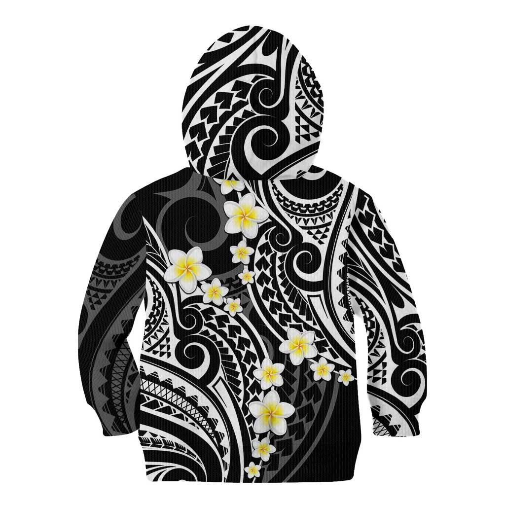 Plumeria With Black Polynesian Tattoo Pattern Kid Hoodie