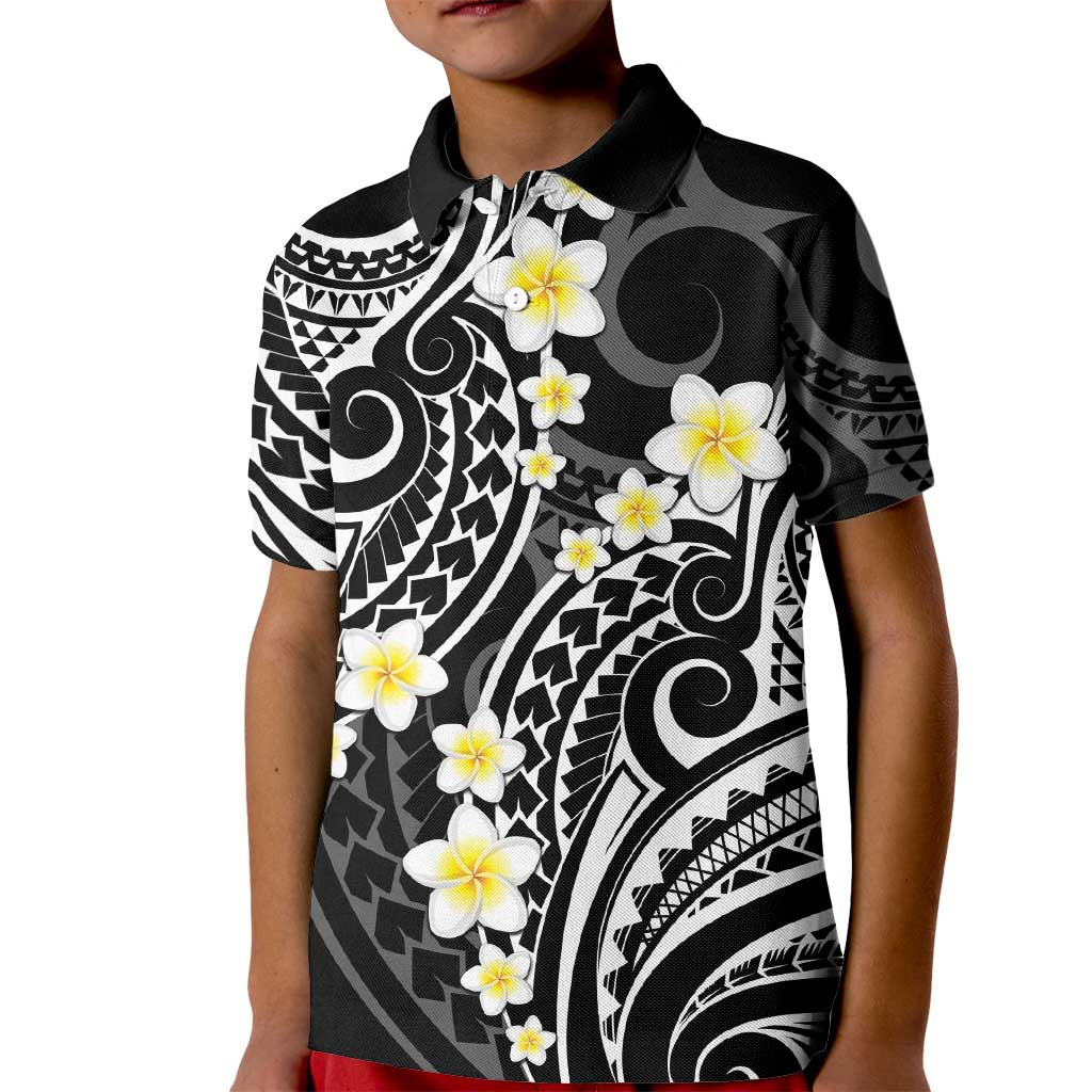 Plumeria With Black Polynesian Tattoo Pattern Kid Polo Shirt
