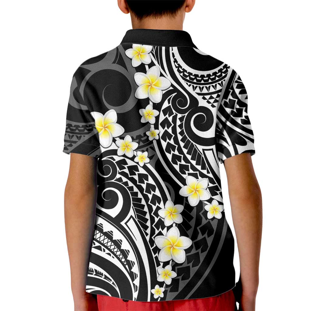 Plumeria With Black Polynesian Tattoo Pattern Kid Polo Shirt