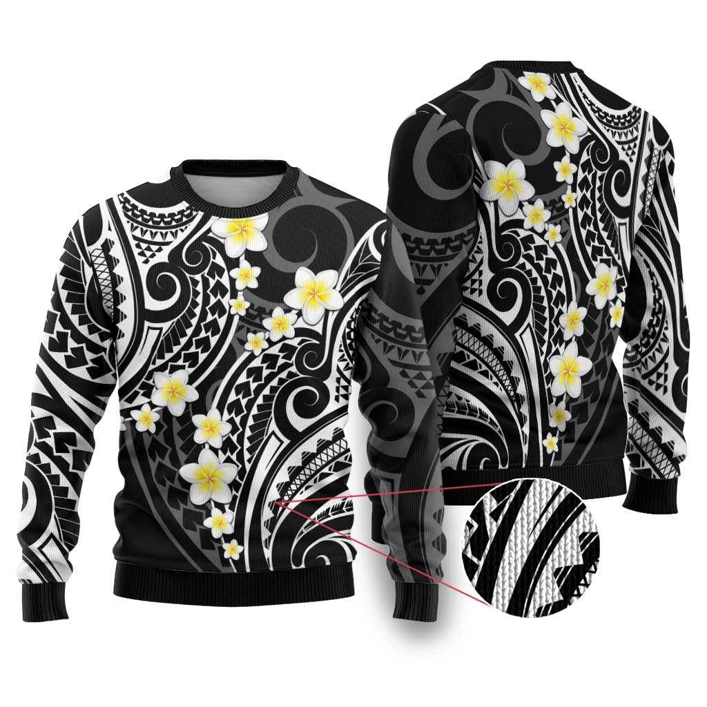 Plumeria With Black Polynesian Tattoo Pattern Ugly Christmas Sweater