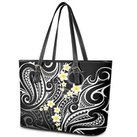 Plumeria With Black Polynesian Tattoo Pattern Leather Tote Bag LT05 - Polynesian Pride