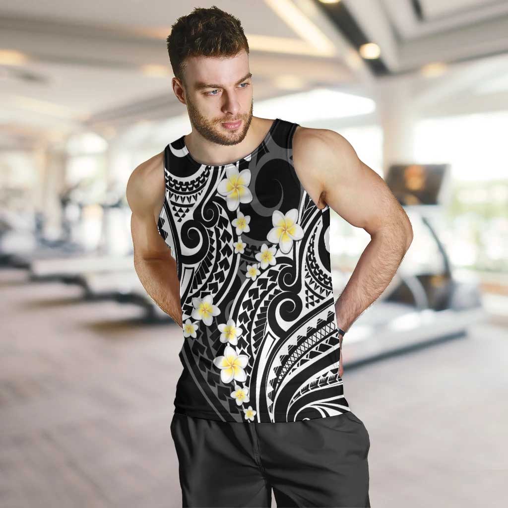 Plumeria With Black Polynesian Tattoo Pattern Men Tank Top LT05 Black - Polynesian Pride