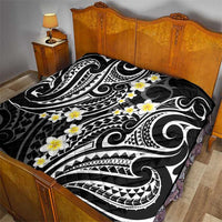 Plumeria With Black Polynesian Tattoo Pattern Quilt