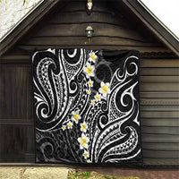 Plumeria With Black Polynesian Tattoo Pattern Quilt