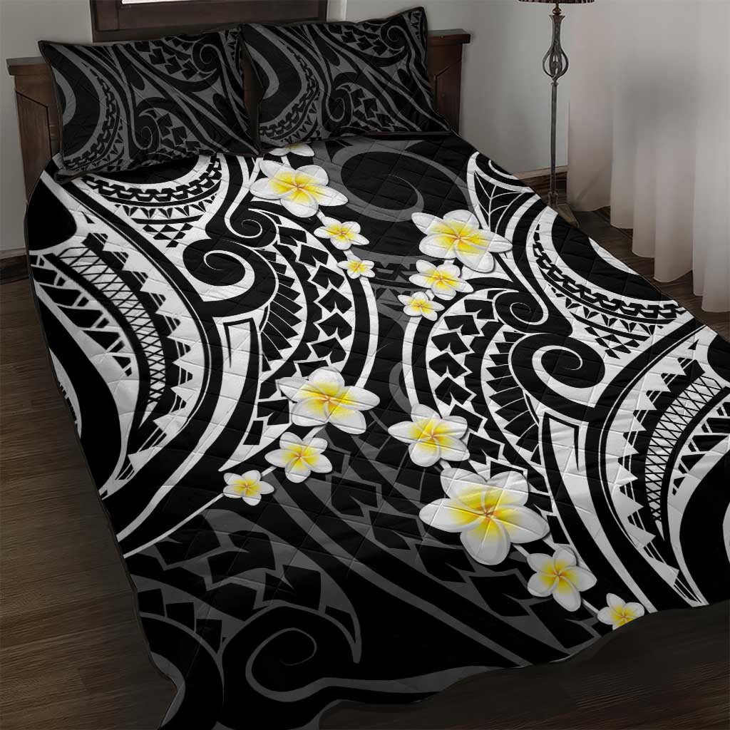 Plumeria With Black Polynesian Tattoo Pattern Quilt Bed Set