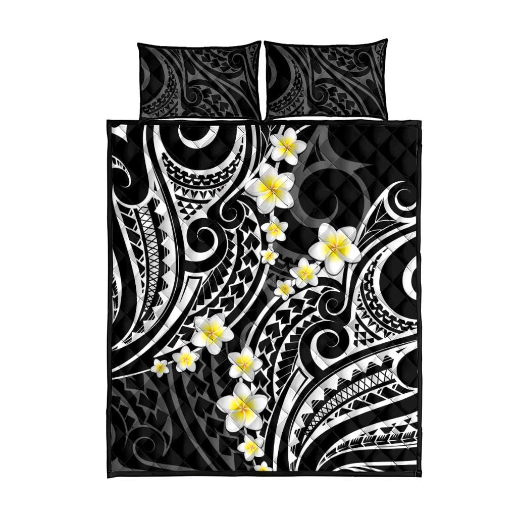 Plumeria With Black Polynesian Tattoo Pattern Quilt Bed Set LT05 - Polynesian Pride