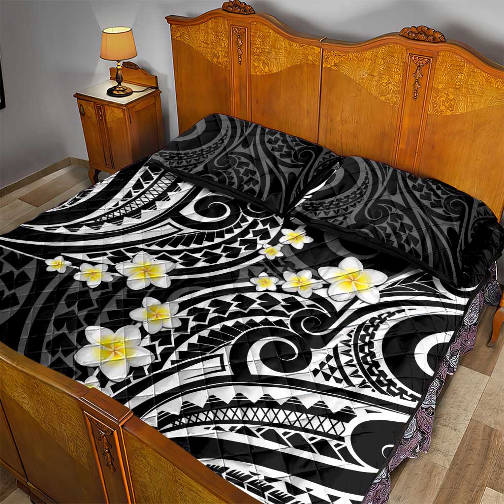 Plumeria With Black Polynesian Tattoo Pattern Quilt Bed Set LT05 - Polynesian Pride