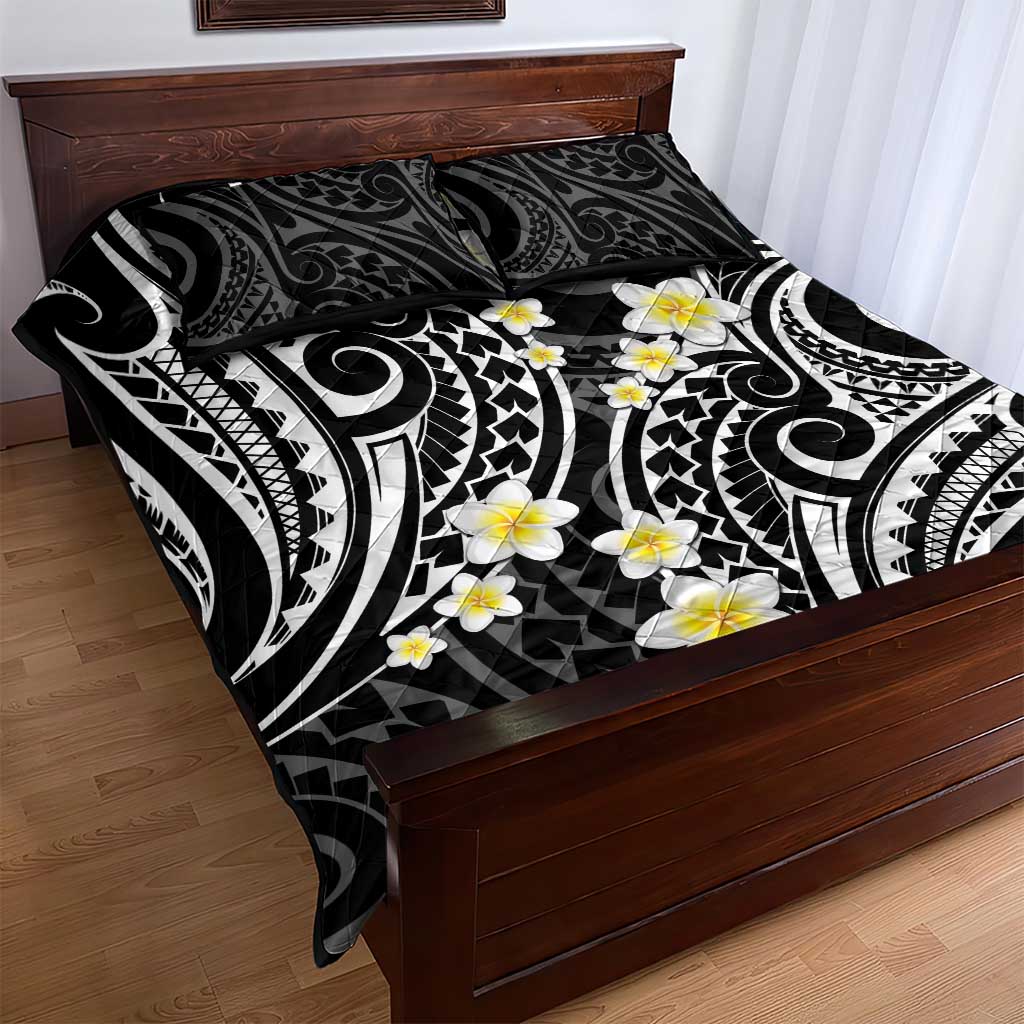 Plumeria With Black Polynesian Tattoo Pattern Quilt Bed Set LT05 - Polynesian Pride