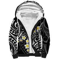 Plumeria With Black Polynesian Tattoo Pattern Sherpa Hoodie LT05 Unisex Black - Polynesian Pride