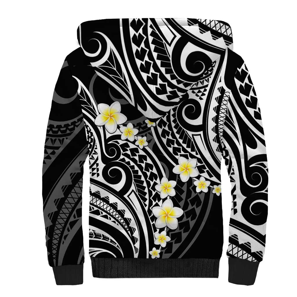 Plumeria With Black Polynesian Tattoo Pattern Sherpa Hoodie LT05 - Polynesian Pride