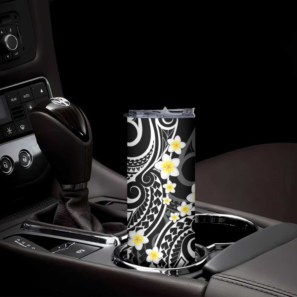 Plumeria With Black Polynesian Tattoo Pattern Skinny Tumbler LT05 - Polynesian Pride