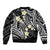 Plumeria With Black Polynesian Tattoo Pattern Sleeve Zip Bomber Jacket