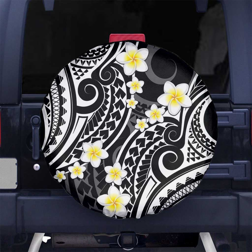 Plumeria With Black Polynesian Tattoo Pattern Spare Tire Cover LT05 - Polynesian Pride