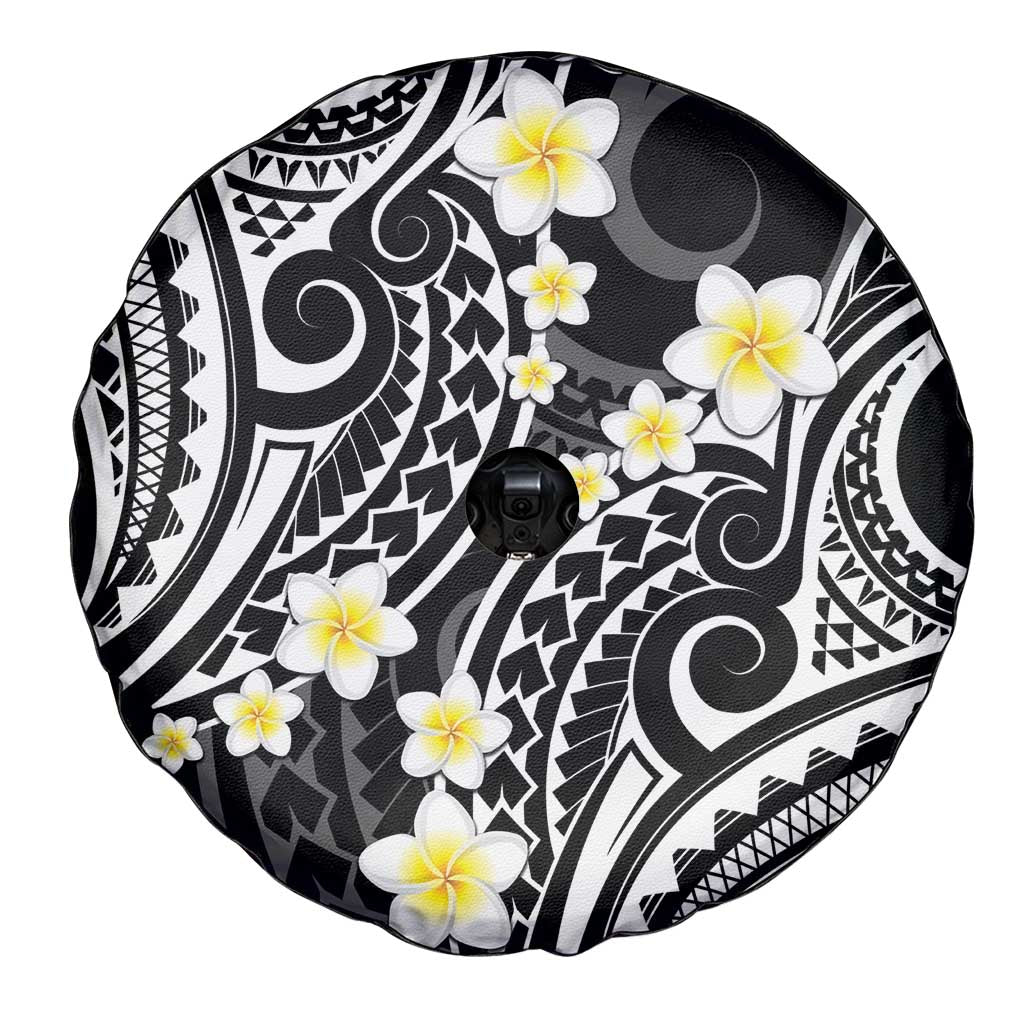 Plumeria With Black Polynesian Tattoo Pattern Spare Tire Cover LT05 - Polynesian Pride