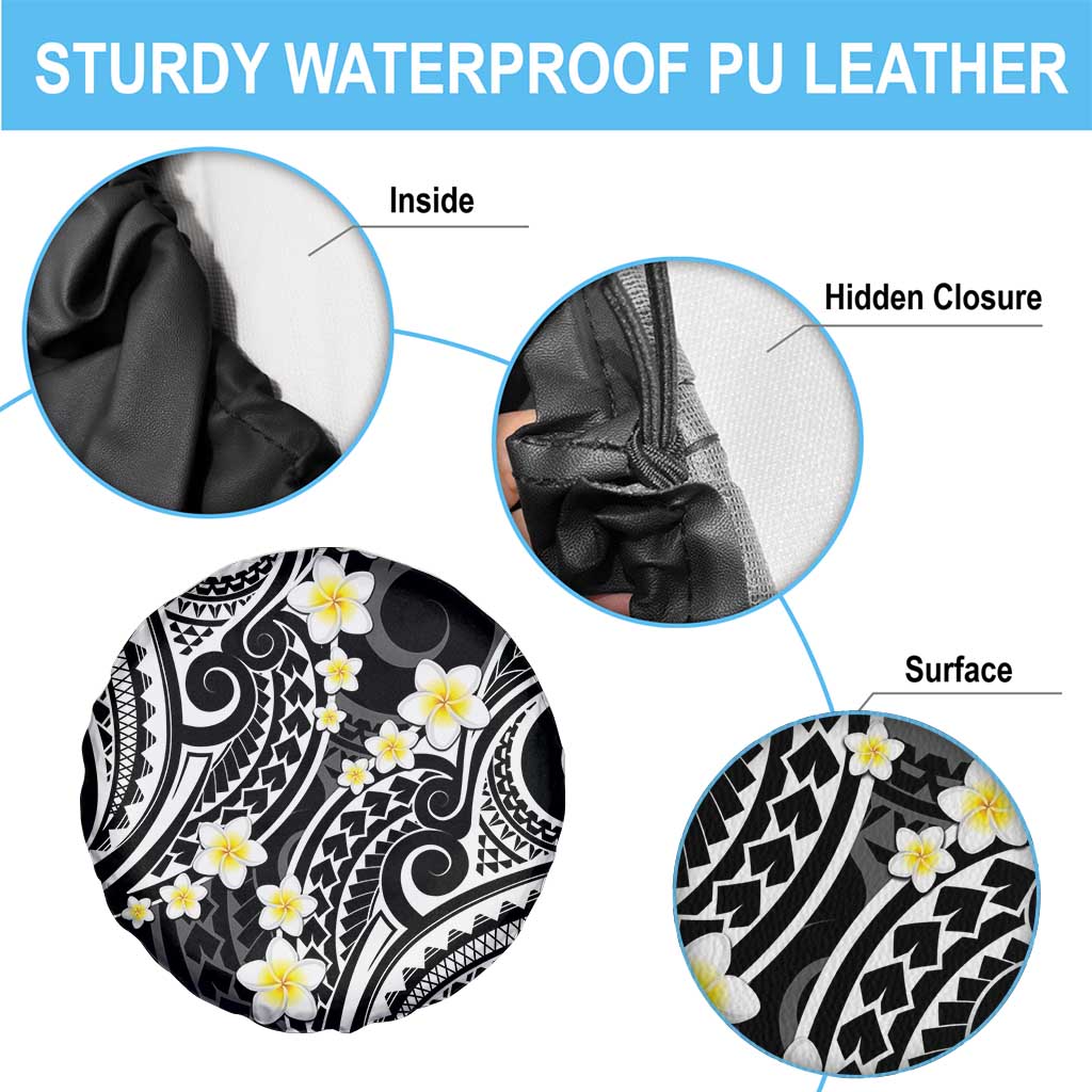 Plumeria With Black Polynesian Tattoo Pattern Spare Tire Cover LT05 - Polynesian Pride